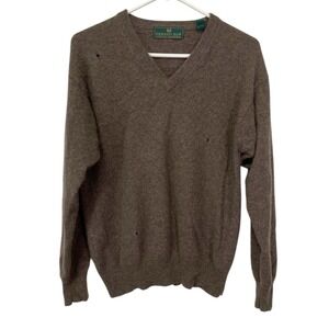 *Embassy Row 100% Cashmere Sweater Medium Brown Pullover Distressed Holes Repair